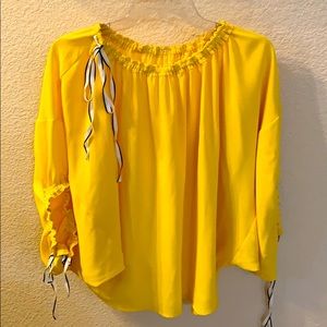 Cool Yellow Blouse w/ Black & White Ribbon Trim